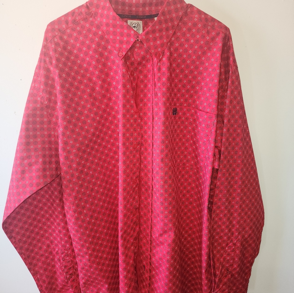 Cinch Red Patterned Button-Up Shirt - image 2